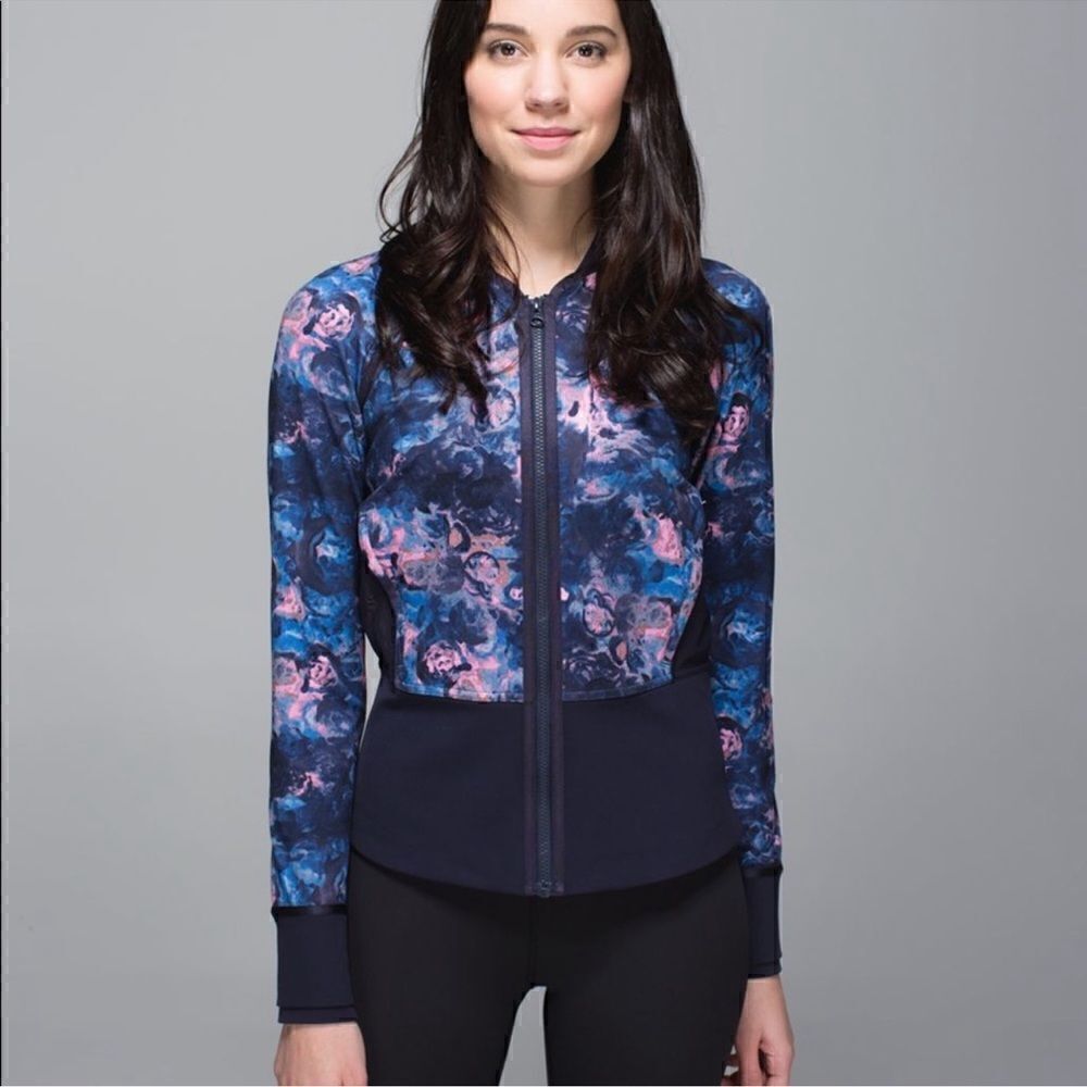 Lululemon If You’re Lucky Jacket in Moody Mirage Bark Berry Navy Floral Zip Up